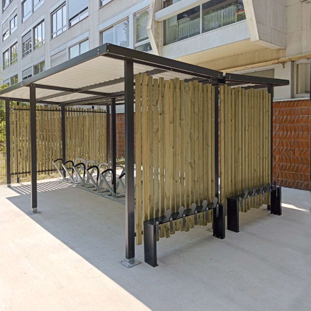 abri vélos KLEWOOD double-entrée Urbanéo rack Zephyr et range-trottinettes Trotyx mobilité douce abri vélos KLEWOOD double-entrée Urbanéo rack Zephyr et range-trottinettes Trotyx mobilité douce