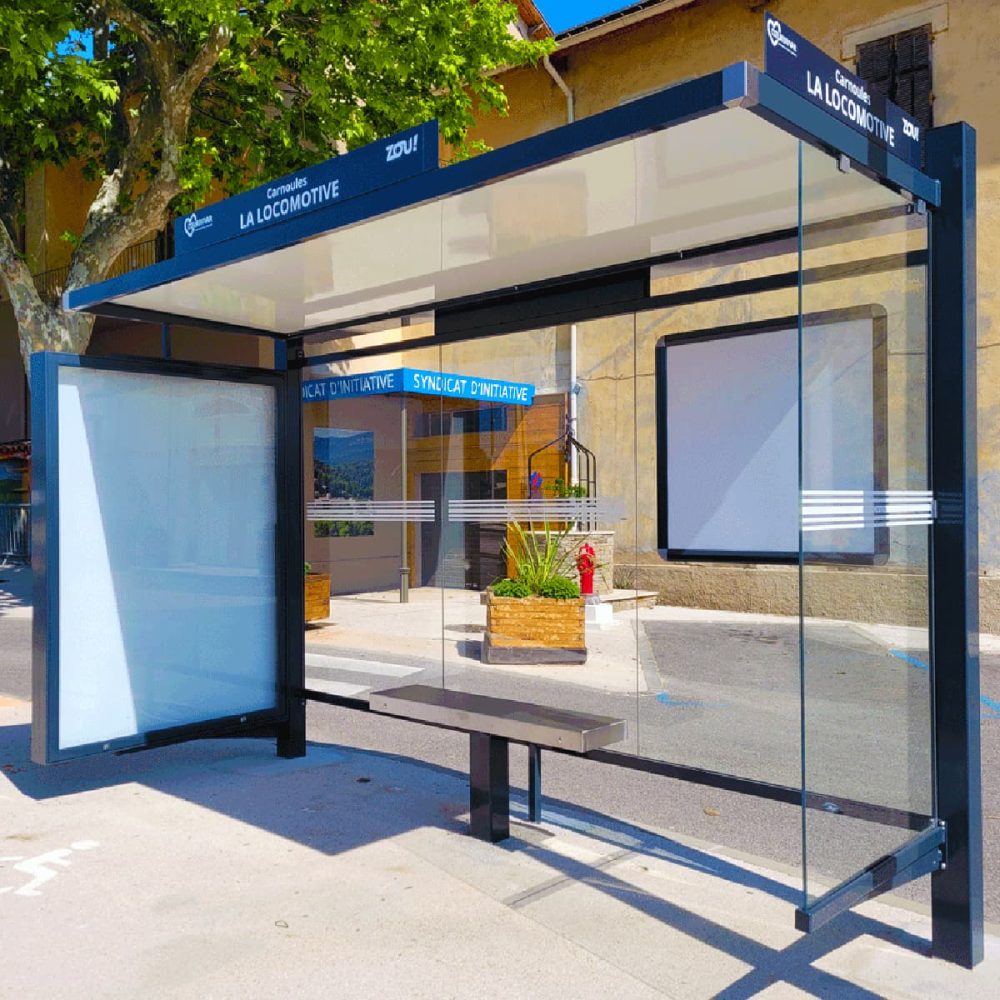 Abribus CIRRUS caisson publicitaire banc cadre horaire et signalétique