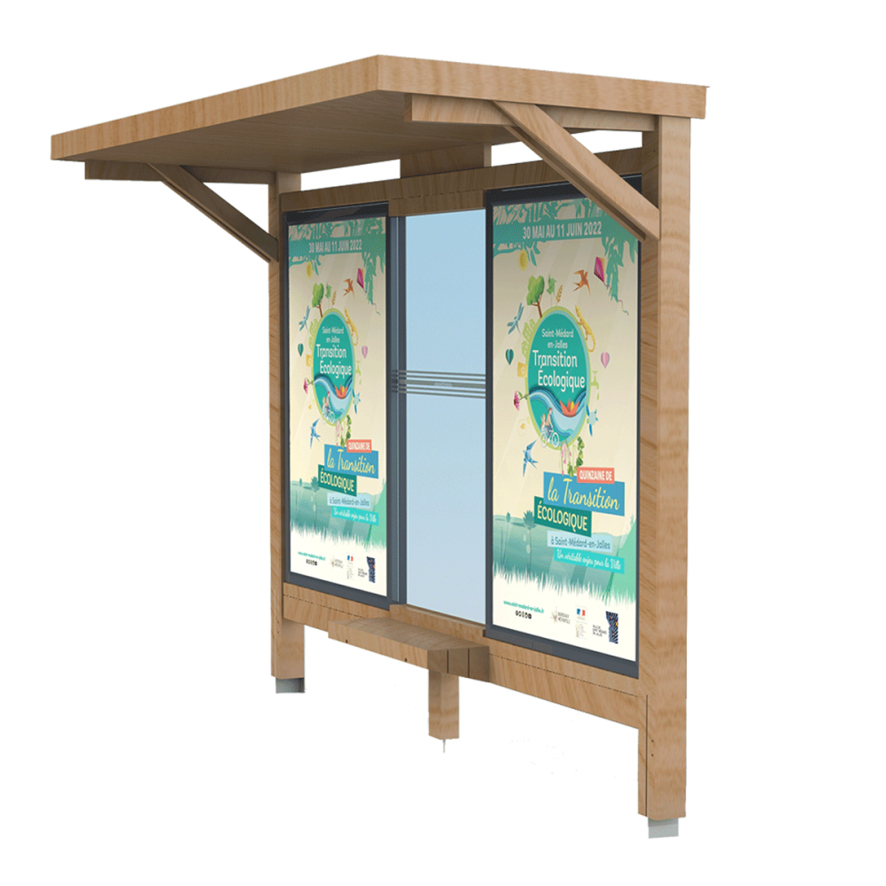 Abribus bois Woody 3D Auvent à Caissons publicitaires