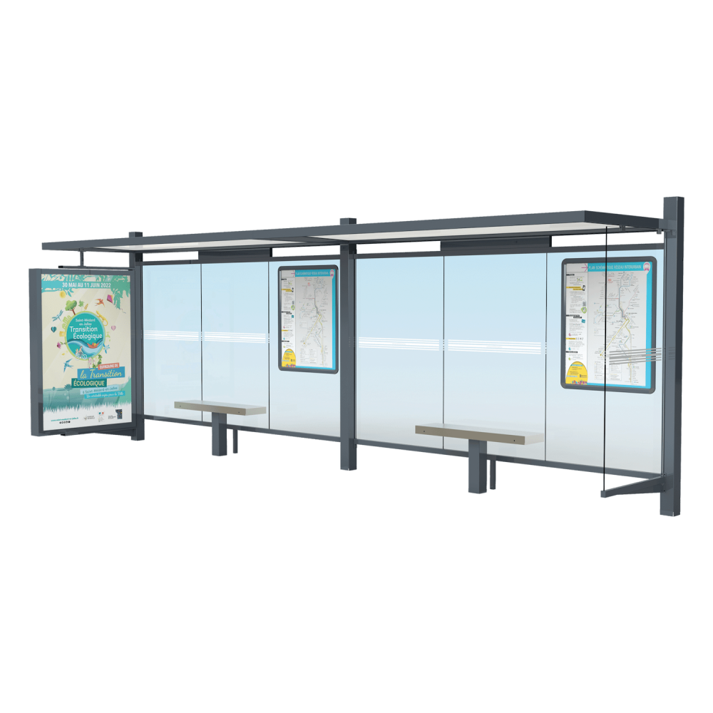 visuel 3D Urbanéo abri voyageurs double à caisson publicitaire