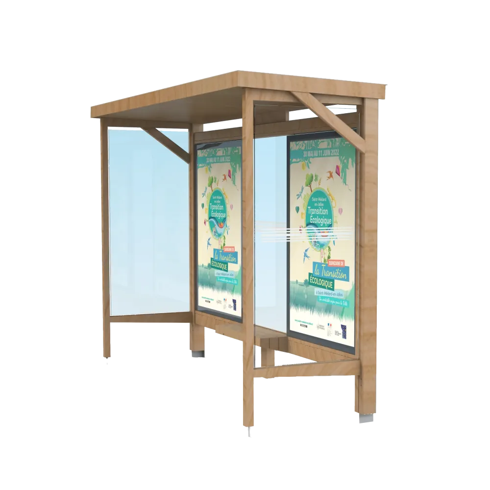 Modèle Abri voyageurs WOODY standard à Caisson publicitaire Urbanéo