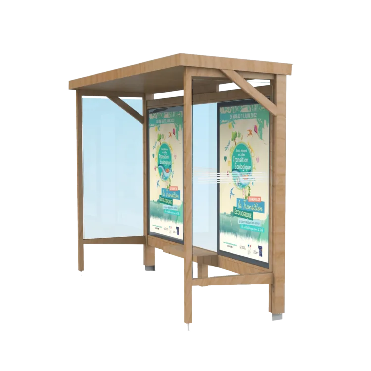 Modèle Abri voyageurs WOODY standard à Caisson publicitaire Urbanéo