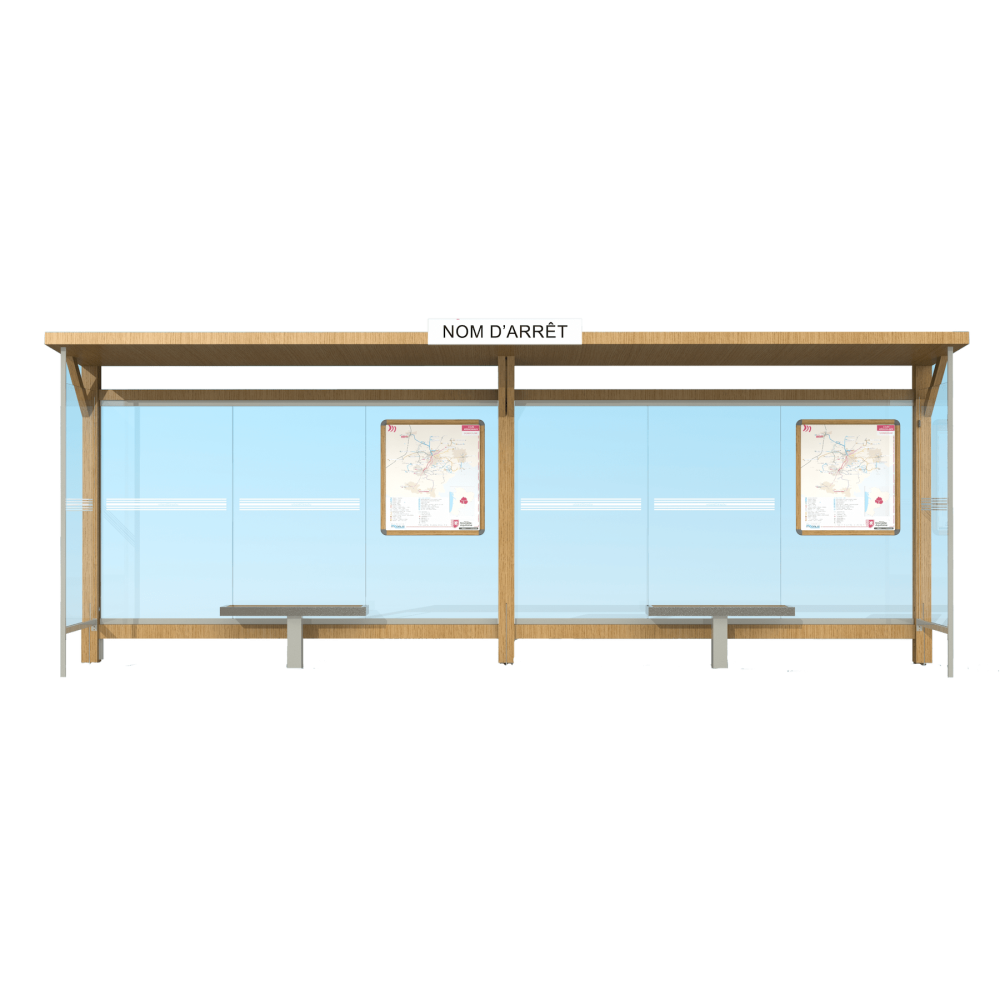 visuel 3D Abri bus Woody double bois métal fond vitré Urbanéo visuel 3D Abri bus Woody double bois métal fond vitré Urbanéo