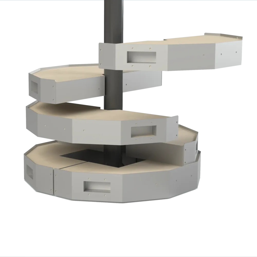 Éclaté 3D d'un socle provisoire Urbanéo pour poteaux d'arrêt et poteaux de covoiturage