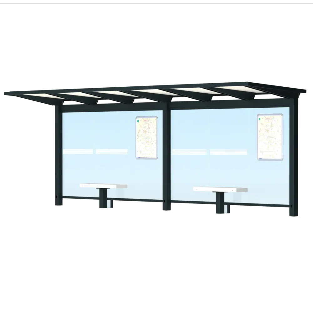 Visuel 3D semi-profil abribus HELIOS double auvent Urbanéo