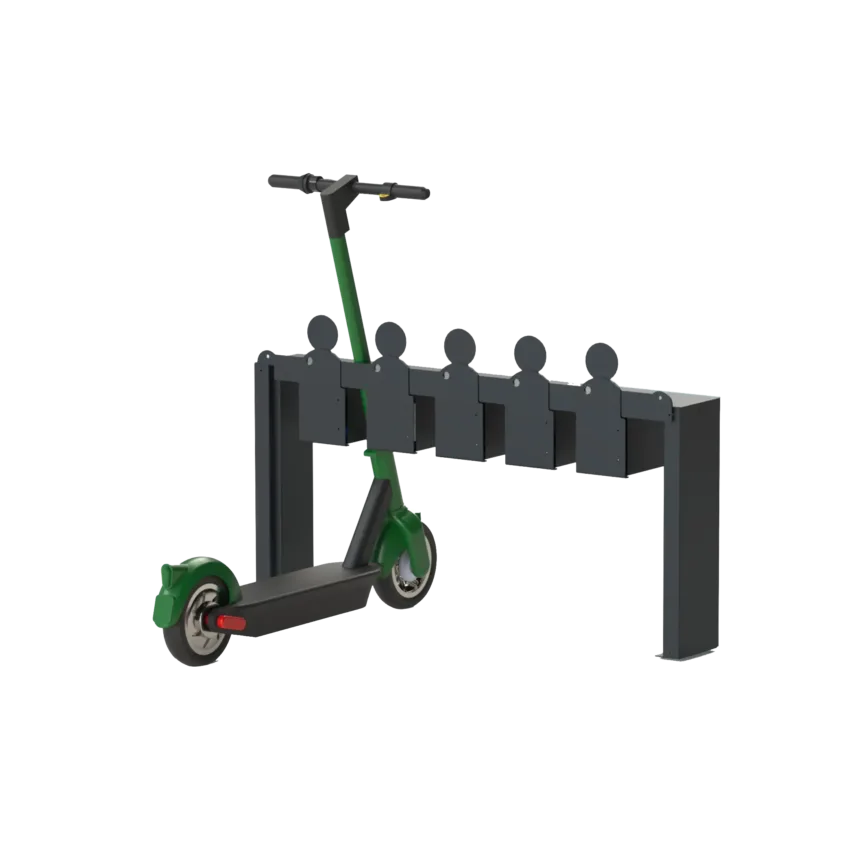 Range-trottinettes électrique Urbanéo avec stationnement d'une trottinette verte