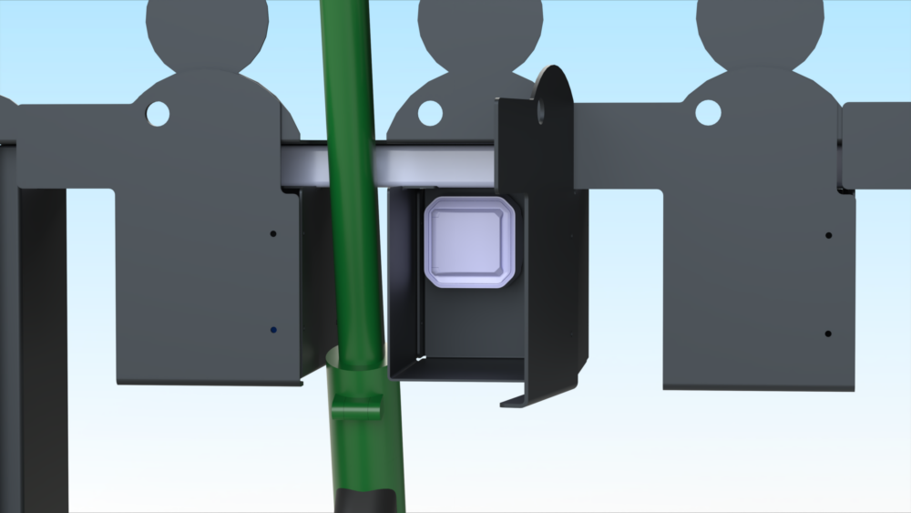 Zoom sur le boitier de recharge électrique du range-trottinettes E-TROTYX Urbanéo